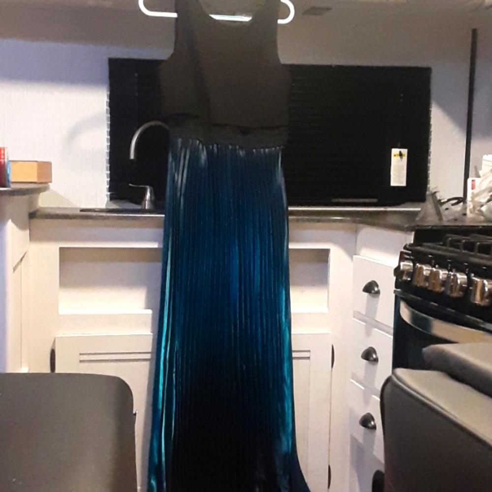 Black & Teal Ombre Pleated Maxi Dress
